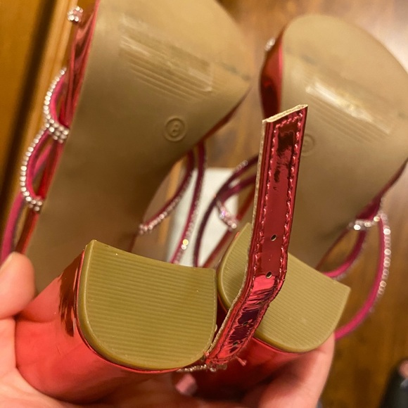 Pink Rhinestone Strappy Platform Block Heels - Picture 2 of 3